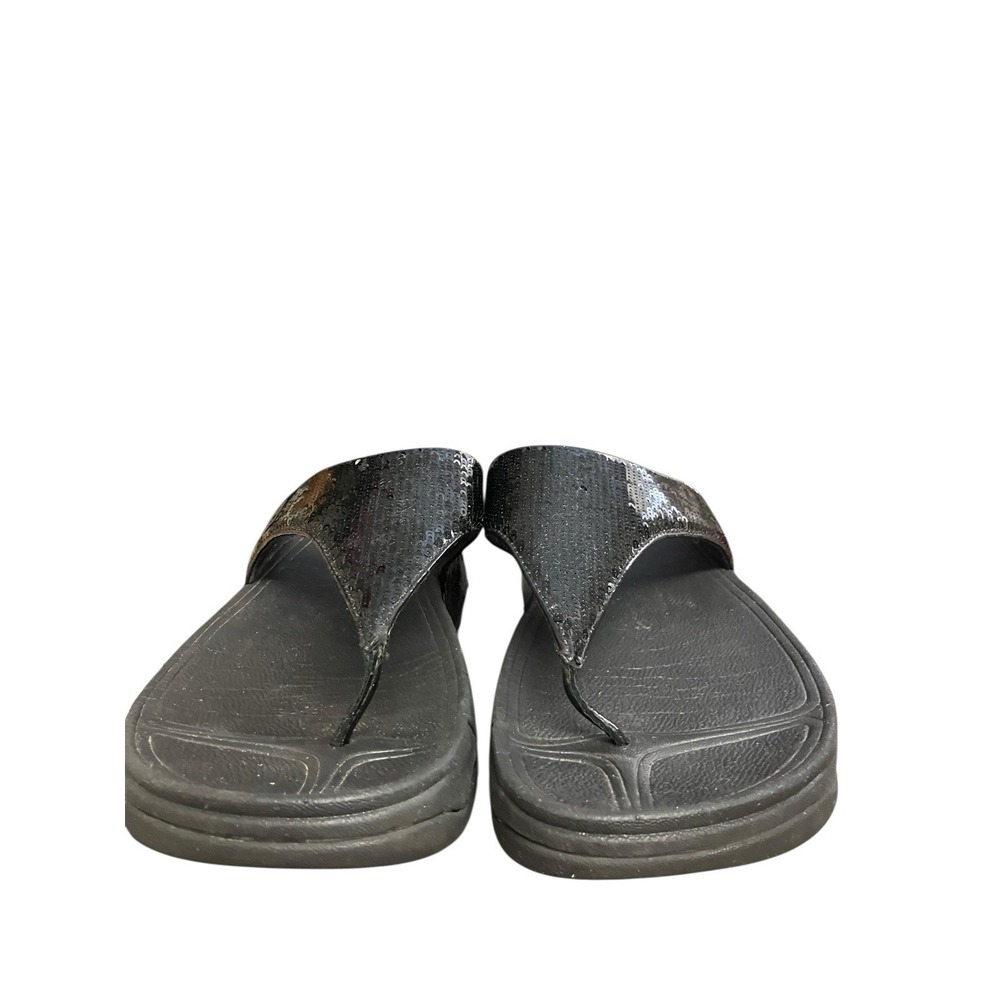 FitFlop Lulu Glitter Sandals Thong Flip Flop Wedge Slip On Black Womens Size 8 - Picture 3 of 10